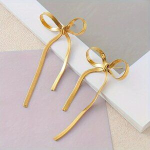 NEW! 18K GOLD PLATED Stainless STEEL MINIMALIST Bow EARRINGS